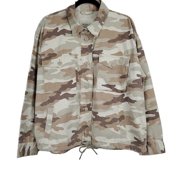 ❤️414 American Eagle Outfitters Oversize Button Up Tan Camouflage Shirt Jacket - Picture 1 of 9